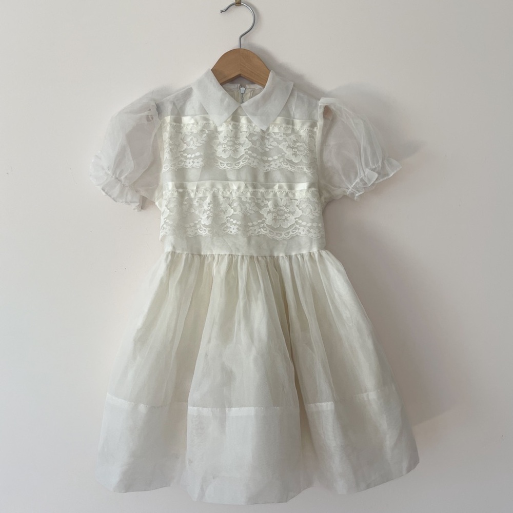 VINTAG Heirloom Ivory Lace Organza Dress – Flower Girl / Special Occassion Dress